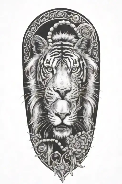 rosary,  pink Floyd,  lion, tiger  warrior tattoo design idea