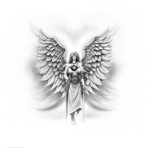 sleeve of angelic warriors tattoo design idea