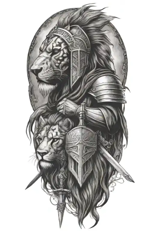 knight templar with a lion and a warrior, psalm 91 tattoo design idea
