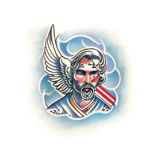 sleeve of angelic warriors tattoo design idea