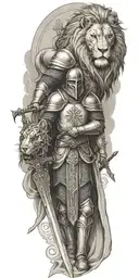 knight templar with a lion and a warrior bible verse written tattoo design idea