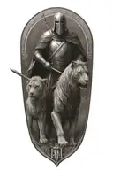 knight templar with a lion and a warrior, psalm 91 tattoo design idea