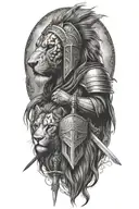 knight templar with a lion and a warrior, psalm 91 tattoo design idea