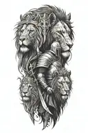 knight templar with a lion and a warrior, psalm 91 tattoo design idea