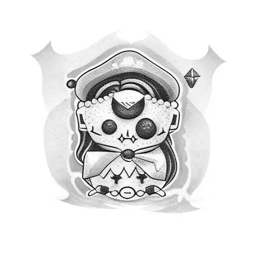  happy and crazy voodoo doll with sad shade tattoo design idea