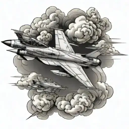 f16 fighter on the sky with clouds tattoo design idea