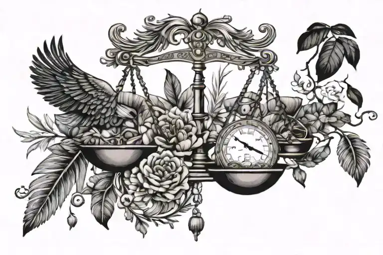 Libra scales. With a human heart on one scale. feather in the other scale. Libra. Drawing. Illustration. Egyptian. The s tattoo design idea
