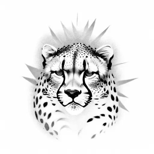 A black-grey tattoo showcasing a roaring cheetah racing across the client's forearm, with construction tools integrated into the background to represent their occupation. tattoo design idea