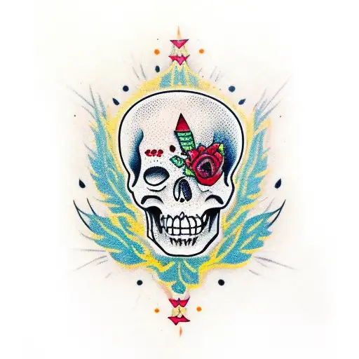calavera con dos palomas tattoo design idea