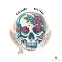 calavera con dos palomas tattoo design idea
