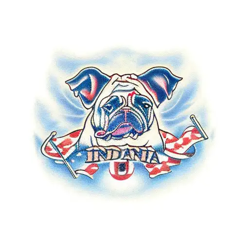 state of Indiana, a bulldog, and two angels tattoo design idea