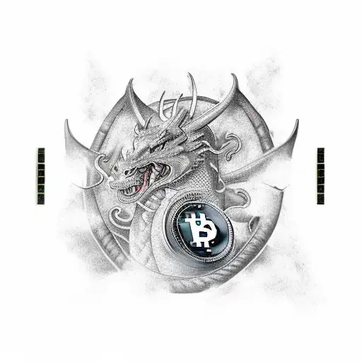 dragon, bitcoin, bull, bear and female elfish warrior  tattoo design idea
