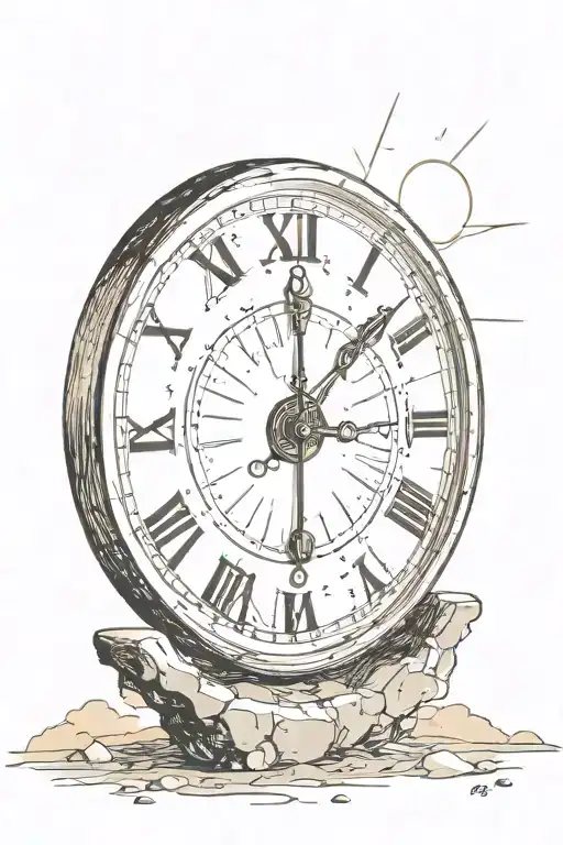 ROC with half clock with O and half sun setting tattoo design idea