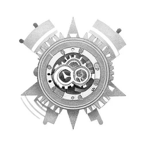 Anime character surrounded by gears and cogs tattoo design idea