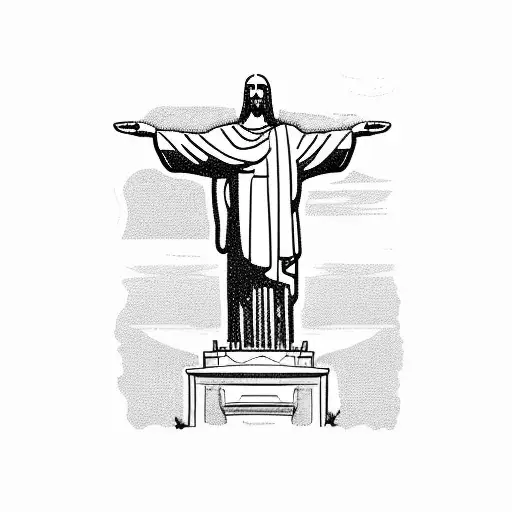 outline of christ the redeemer statue with copcabana beach sidewalk pattern shading tattoo design idea