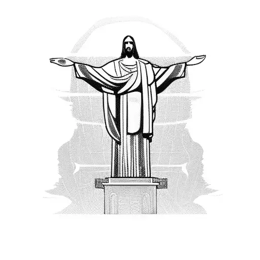 outline of christ the redeemer statue with copcabana beach sidewalk pattern shading tattoo design idea