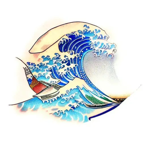 samurai surf kanagawa wave  tattoo design idea