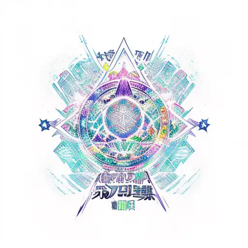 A powerful Shaka symbol surrounded by vibrant anime characters tattoo design idea