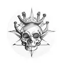 pirate map on the backround, compass in the middle and luffys skull from One Piece tattoo design idea