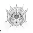 Design a tattoo that integrates a semicolon, sunburst, and phoenix. The semicolon should act as the stem of the sunburst tattoo design idea