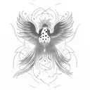 Design a tattoo that integrates a semicolon, sunburst, and phoenix. The semicolon should act as the stem of the sunburst tattoo design idea