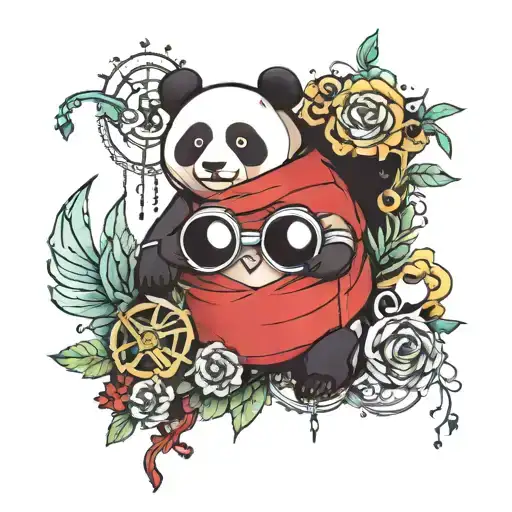 A design with a panda bear and a minion stands tattoo design idea