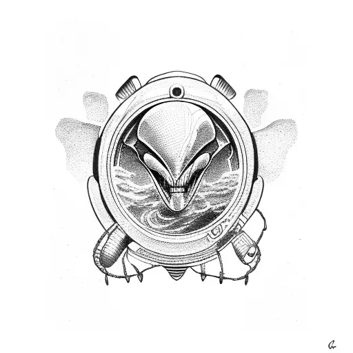 Alien driving a boat on mars tattoo design idea