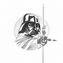 Lightsaber duel between Darth Vader and Luke Skywalker tattoo design idea