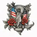USA patiriotic and military tattoo sleeve with " we the people", lady liberty, great seal eagle, army in black and grey  tattoo design idea