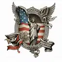 USA patiriotic and military tattoo sleeve with " we the people", lady liberty, great seal eagle, army in black and grey  tattoo design idea