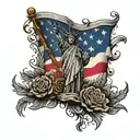 USA patiriotic and military tattoo sleeve with " we the people", lady liberty, great seal eagle, army in black and grey  tattoo design idea