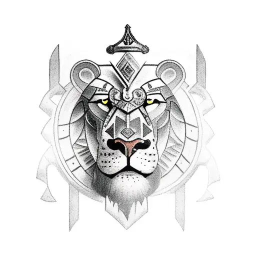gladiator with sword and lions pelt over head tattoo design idea