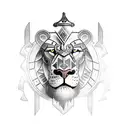 gladiator with sword and lions pelt over head tattoo design idea