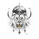 gladiator with sword and lions pelt over head tattoo design idea