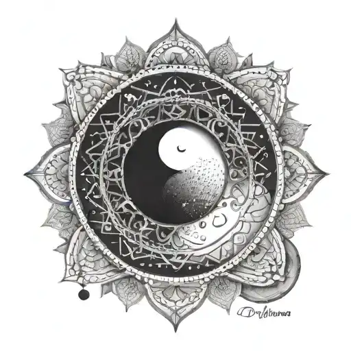 mandala with moon phases and yin yang symbol tattoo design idea
