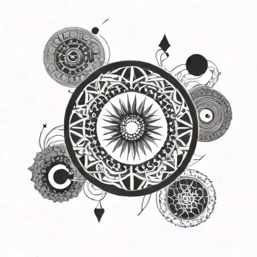 mandala with moon phases and yin yang symbol tattoo design idea