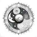 mandala with moon phases and yin yang symbol tattoo design idea