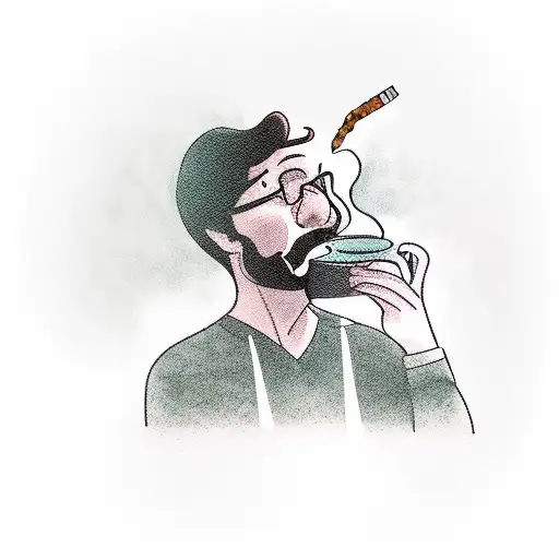 A man without face drinking coffee smoking a cigarette while reading a book tattoo design idea