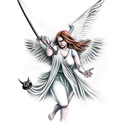 biblically accurate angel fighting a demon tattoo design idea