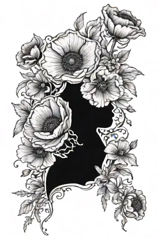 assortment of flowers including poppy fine line shoulder to neck tattoo design idea