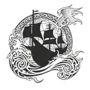 Celtic Solid band Surf  waves  sea Skeletons  Wales Dragon Pirate ship thalassophile tattoo design idea