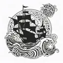 Celtic Solid band Surf  waves  sea Skeletons  Wales Dragon Pirate ship thalassophile tattoo design idea