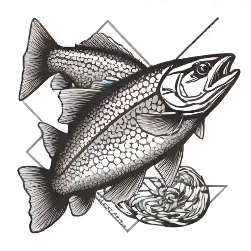trout fishing rod transforming tattoo design idea