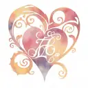 a heart with initials FE inside and tribal patterns tattoo design idea
