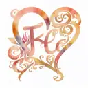 a heart with initials FE inside and tribal patterns tattoo design idea