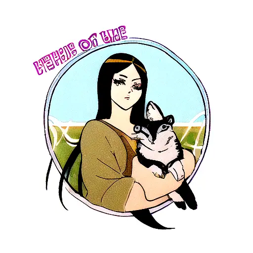 one Eye of beautiful woman with animal and latin typography tattoo design idea