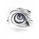 one Eye of beautiful woman with animal and latin typography tattoo design idea