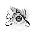 one Eye of beautiful woman with animal and latin typography tattoo design idea