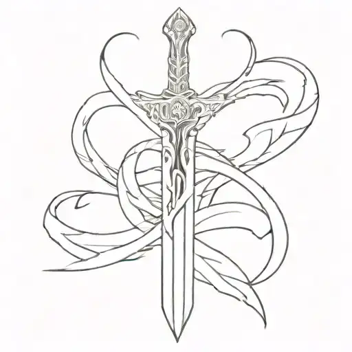 Neo tribal anime sword, white drawing tattoo design idea