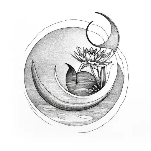 water lily with a Crescent moon  tattoo design idea